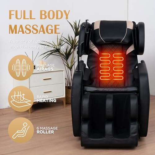 KEIKI Zero Gravity Massage Chair Recliner with 10 Massage Rollers, Full Body Air Pressure Therapy, Heated Lumbar & Leg, Foot & Calf Massage, Bluetooth Audio, Adjustable Intensity, PU Leather, Black KEIKI