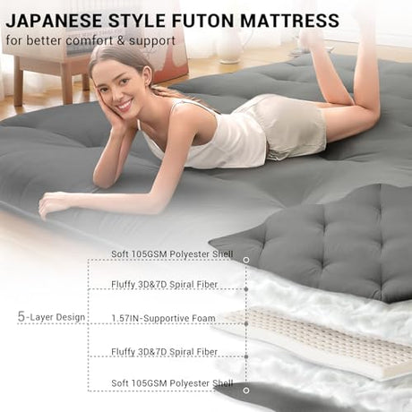 Japanese Floor Futon Mattress Twin Size 80"x39", Thicken Foldable Lazy Floor Bed for Adults, Roll Up Lounger Tatami Sleeping Mat, Water Resistant Futon Tatami Mattresses for Home, Camping, Travel Takywep