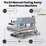 Eonvest 16x24 Manual 90° Swing Away Heat Press Machine with Slide Out Base, 2kw, High Pressure, Designed for Industrial, Small Business, or Home Use. (Grey and Blue, 16x24 Manual) Eonvest