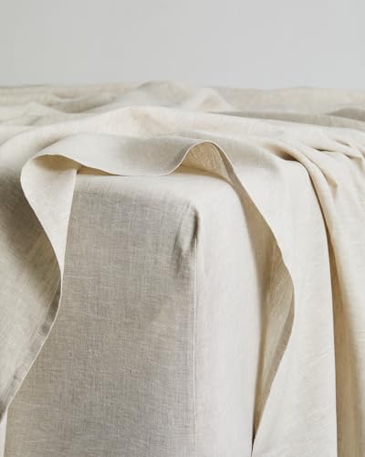 Bed Threads - Linen Fitted Sheet - 100% French Flax Linen - 170 GSM - Luxury & Eco-Friendly - Breathable, Durable & Soft - Single Fitted Sheet Only - Machine Washable - Twin XL - Oatmeal Bed Threads