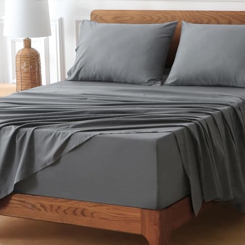 HYPREST Extra Deep Pocket Twin Sheet Sets Fits 18"-24" in Deep Mattress -100% Cotton Sheets,Grey Hotel Luxury Soft Wrinkle Free Cooling Sheet Sets for Twin Bed Deep Pocket HYPREST