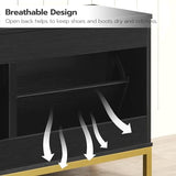 HOOBRO Shoe Bench with Storage, Shoe Storage Bench with 2 Flip Drawers, 39.4" Shoe Cabinet with Bench, Hidden Shoe Rack Organizer for Entryway, Foyer, Hallway, Mudroom, Black and Gold DB48HX01 HOOBRO