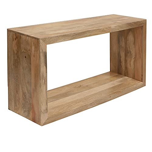 The Urban Port 52-Inch Cube Shape Mango Wood Console Table with Bottom Shelf - WoodArtSupply