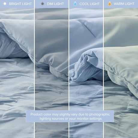 Comfort Spaces Comforter for King Size Bed, Ogee Ruched with Crinkle Texture, Breathable Comforter Set King, All Season Lightweight Bedding Set, Shams, Décor Pilow, King/Cal King Blue 4 Piece Comfort Spaces