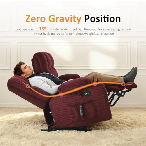 MCombo 57" Power Loveseat Recliner, Electric Reclining Loveseat Sofa with Heat and Vibration, Cupholders, USB Charge Ports for Living Room 6314 (Burgundy, Loveseat)