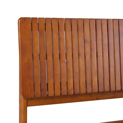 Walker Edison Queen Transitional Vertical Slatted Headboard Solid Wood Bed, Queen Size, Brown Walker Edison