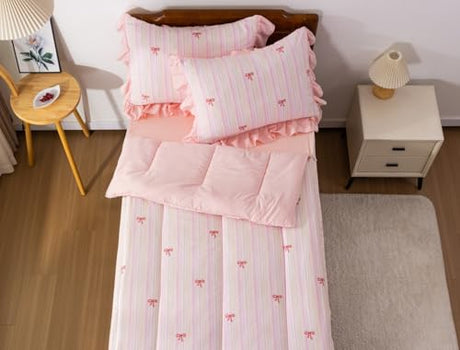 Meeting Story 3pcs Kids Comforter Set Twin Zipper Bedding Set for Girls,Bow Bedding Set Princess Comforter Set for Kid,All in one Zipper Bedding（Lightpink,Twin） Meeting Story