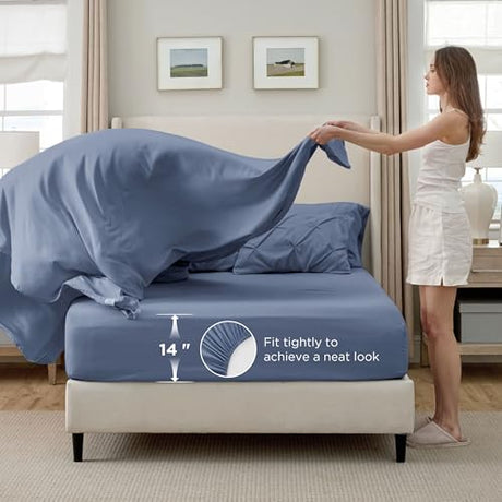 Bedsure Queen Comforter Set Slate Blue - Bed in a Bag Queen Size Bedding 7 Pieces, GentleSoft™ Pintuck Bed Set Gift for Family, Pinch Pleat All Season Comforter with Sheets, Pillowcases & Shams Bedsure