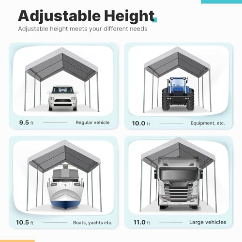 ADVANCE OUTDOOR 10x15 ft Heavy Duty Carport Potable Car Canopy Garage Party Tent Boat Shelter, Adjustable Height from 9.5 ft to 11 ft, Gray ADVANCE OUTDOOR