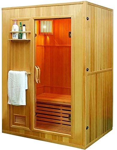 Canadian Hemlock Wood Swedish Traditional 47" 1 to 2 Person Indoor Single Bench Sauna Spa with 4.5KW Wet/Dry Heater, Digital Panel, Rocks, and Water Bucket - WoodArtSupply