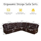 Caerrlcias Power Recliner Sectional Sofa with LED Lighting, Breathing Leather Corner Couch with USB Port and Storage Console, Cup Holders– Home Theater & Living Room Seating (Brown)
