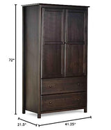 Grain Wood Furniture Shaker 2-Door Wardrobe, Solid Wood with Expresso Finish Grain Wood Furniture