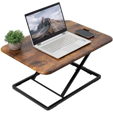 VIVO Ultra-Slim Single Top Height Adjustable Standing Desk Riser, Compact Sit Stand Desktop Converter for Monitor or Laptop, Rustic Vintage Brown, DESK-V001JN VIVO