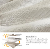 palassio Striped Beige 100% Cotton Quilt Queen Size Bedding Sets, Lightweight Crinkly Channel Pick Stitch Textured Bedspread Soft Shabby Chic Farmhouse Country Coverlet for All Season, 2 Shams palassio