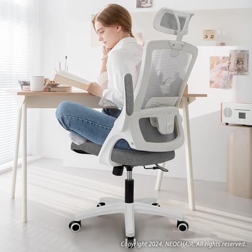 NEO Chair Ergonomic Office Desk Chair High Back Computer Gaming Mesh Chair with Comfy Task Adjustable Arms Lumbar Support Headrest Swivel for Home Office (Grey) NEO CHAIR