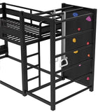 Bellemave Twin Size Bunk Bed with Basketball Hoop, Pull-up Rings and Climbing Wall, Twin Bunk Bed with Slide and Bookcase, Heavy Duty Bunk Beds with Guardrail, Black Bellemave