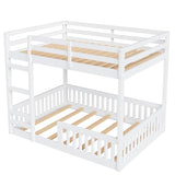 Bellemave Full Over Full Bunk Bed with Ladders Wood Bunk Beds with Full-Length Guardrails Floor Bunk Bed Frame for Kids, Boys, Girls, No Spring Box Needed, Pure White Bellemave