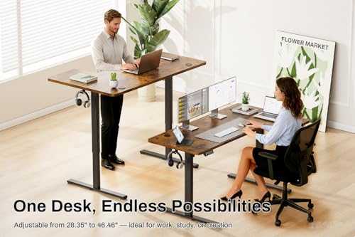 EcoZen Standing Desk Electric Height Adjustable Desk 55 x 33.5 Inches L Shaped Sit Stand up Desk, Computer Home Office Desk Memory Preset with Two-Piece Fir Wood Desktop (Vintage Brown, 55*33.5 Inch) EcoZen