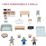 Giant bean Wooden Dollhouse 2.6 feet High with Elevator, Doorbell, Light,15 Pieces Furnitures and 3 Dolls, Toy Gift for Girls Ages 3-7+ Giant bean