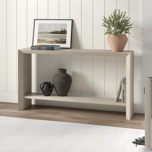 Henn&Hart 55" Wooden Rectangular Console Table Entryway Table, Sofa Table with Wooden Storage Shelf for Entryway, Living Room, Couch, Hallway, or Office, Beech White Henn&Hart