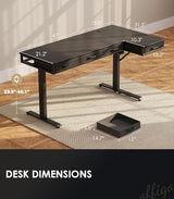 OffiGo 63 Inch L Shaped Electric Standing Desk with Drawers, Height Adjustable Large Desk with Power Outlets, Sit Stand Table, Writing Computer Desk for Home, Office, Workstation, Black OffiGo