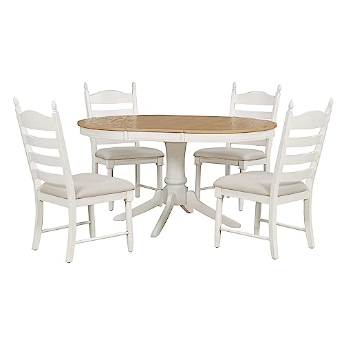 LUMISOL Extendable Round Dining Table Set for 4-6 People, Farmhouse Dining Room Kitchen Table Set with 4 Upholstered Chairs, 5-Piece Solid Wood Kitchen Table Set, Off White LUMISOL