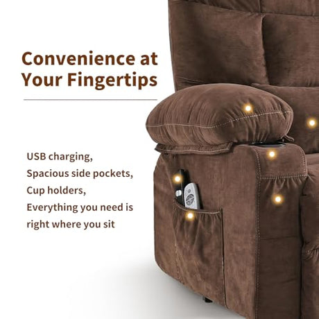 PoteSoar Power Lift Recliner Chair for Elderly with Massage and Heat, Comfortable Electric Power Reclining Chair with Side Pockets,2 Cup Holders and USB Charging Port for Living Room (Dark Brown) PoteSoar