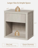 SICOTAS Night Stand Nightstand with Drawer Storage Fluted Bed Side Table End Table Large Modern Wide Bedside Stand Mid Century Night Stands for Bedroom Living Room Sofa Couch Home Office, White Alder SICOTAS