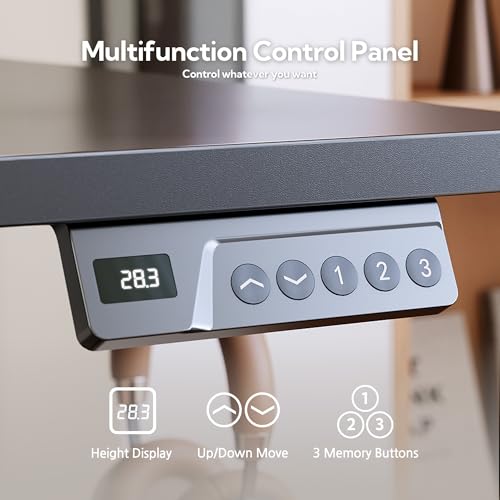 Seang Standing Desk with Drawer, 48" x 24" Height Adjustable Stand Up Desk, 3 Memory Height Settings with Cable Grommets & Storage Hooks, Ideal for Home & Office, Black Seang
