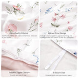 PHF Ultra Soft Floral Duvet Cover Queen Size, Printed Bedding Set 3 Pieces, Comfy Durable Farmhouse Duvet Cover Set with 2 Pillow Shams, Zipper Closure and 8 Ties, 90"x90", White & Pink PHF