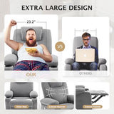 Weture Swivel Rocker Recliner Chair with Heat and Massage, 360 Degree Swivel Recliner Chair with Cup Holders and USB Port, Big Oversized Rocking Single Sofa for Living Room (Fabric, Cloud Grey)