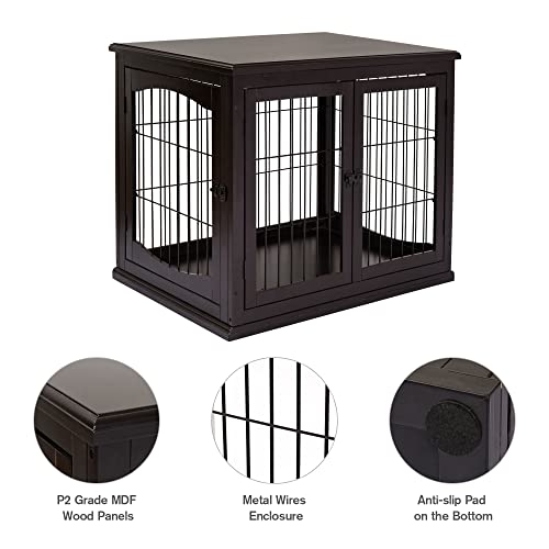 PawHut Dog Crate Furniture, Small Dog Cage End Table with Two Opening Sides, Lockable Door, Puppy Kennel Indoor, Cute and Decorative, Coffee - WoodArtSupply