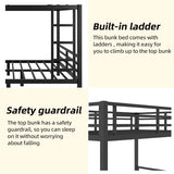 XUWANSHANG Full Over Full Bunk Bed Frame, Heavy Duty Metal Loft Bed for Adults/Teens, 350/500LB Capacity w/Ladder & Guardrail, Noise-Free Steel Slats, No Box Spring Required, Black XUWANSHANG