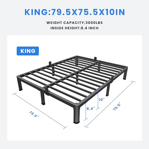 MAF 10 Inch King Metal Platform Bed Frame with Round Corner Legs, 3000 LBS Heavy Duty Steel Slats Support, Noise Free, No Box Spring Needed, Easy Assembly MAF