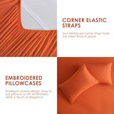 JSD Burnt Orange Queen Sheet Set with Side Pocket Corner Straps, 4 Piece Soft Microfiber Bed Sheets Extra Deep Pocket JSD
