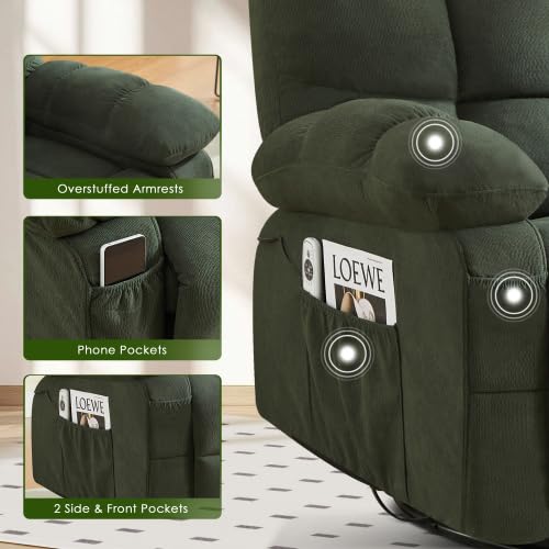 Oversized Recliner Chair for Adults w/ 8-Point 3D Kneading Massage and Lumbar Heating, Swivel Rocker Recliner w/USB Charge Port for Living Room, Ergonomic Lazy Boy Single Sofa Chair (Green)