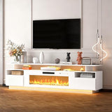 FJTJBSI 70" Fireplace TV Stand with 36" Electric Fireplace Entertainment Center with Charging Station and LED Light Console Table for Television up to 80 inch with Storage for Living Room FJTJBSI