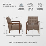 Lexicon Modern Accent Chair, Luxury Genuine Leather Match Living Room Chair with Tufted Cushions, Solid Wood Frame and Arm Rest, Comfy Upholstered Single Seat for Bedroom/Reading/Office, Brown Lexicon