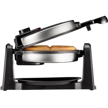 Chefman Rotating Belgian Waffle Maker, 180° Flip Iron w/ Non-Stick Plates, Adjustable Timer, Locking Lid, & Drip Plate, Space Saving Storage, Mess-Free Breakfast, Stainless Steel/Black Chefman
