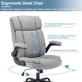 BRTHORY Office Chair High Back Ergonomic Executive Computer Desk Chair Comfortable Fabric Padded Home Office Desk Chairs with Flip-up Arm Rest Adjustable Height Swivel Wheels (Grey) BRTHORY
