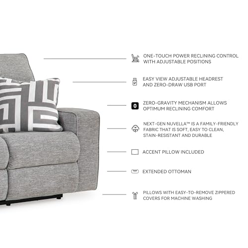 Signature Design by Ashley Biscoe Casual UV Resistant Power Reclining Sofa with Adjustable Headrest and USB Ports, Light Gray Signature Design by Ashley