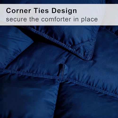 ALPSWAN Luxury Goose Feather Down Fiber Comforter Queen Size, 300TC Blue Cotton Blended Duvet Insert, All Season Hotel Bedding Alternative Down Comforter with Corner Tabs (Blue, Queen) ALPSWAN