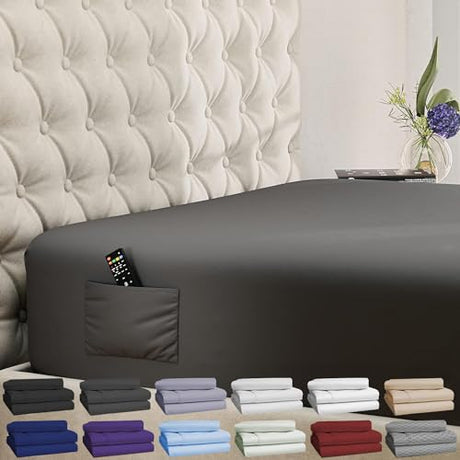 DREAMCARE King Fitted Sheet Only - Extra Deep Pocket Fitted Sheet - Fits up to 21 inch Mattress - Deep Pocket King Sheets - Hotel Luxury - Oeko-Tex Certified Sheets - (Grey) DREAMCARE