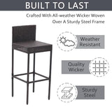 Koruiten 5-Piece Outdoor Wicker Bar Set with Built-in Bottle Opener and Hidden Storage - Brown Koruiten