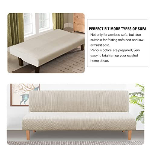 Armless Futon Cover Stretch Sofa Bed Slipcover Protector Elastic Feature Rich Textured High Spandex Small Checks Jacquard Fabric Futon Cover, Machine Washable, Island Fossi H.VERSAILTEX