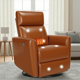 Himimi Power Recliner Chair, Swivel Rocker Recliner with Massage and Heat, Nursery Glider for Living Room, Small Space, Faux Leather, USB, Side Pockets, Orange-Brown