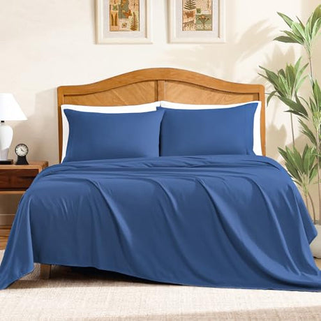 ClevaHome Sheet Set Twin Size, 3-Piece Bedding, Lightweight & Super Soft Easy Care Microfiber– Shrinkage & Fade Resistant Bedding Set with 14'' Deep Pockets (Navy Blue) Cleva
