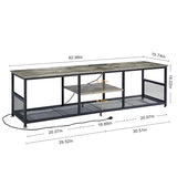 VECELO TV Stand with Power Outlets for Televisions up to 75Inch, 62" Media Entertainment Center with Charging Station 3-Tier Open Storage Shelves with Metal Frame for Living Room/Bedroom，Grey VECELO