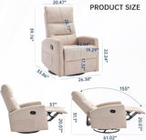 360° Swivel Rocker Recliner Chair for Small Spaces, Manual Reclining Chair for Adults, Rocking Glider Chair for Nursery, Living Room, Bedroom, Polyester Fabric Cream Beige