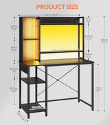HOOBRO Computer Desk, Gaming Desk with LED and Outlets, Home Office Desk with Monitor Stand and Adjustable Shelf, Small Gaming Table with CPU Stand for Home Office, Small Space, Black BB100UDDN01 HOOBRO